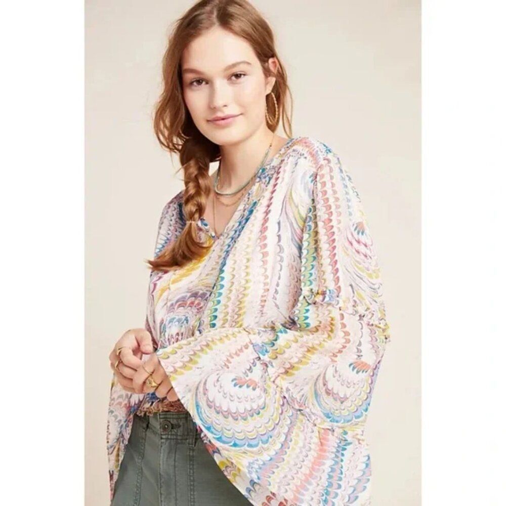 Anthropologie Maeve Jessa Peasant Blouse Medium Bell Sleeve Flowy Boho 70s Fairy